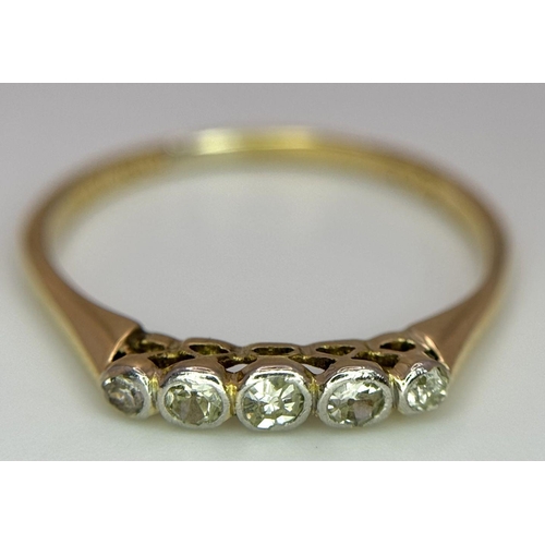 128 - A 18K YELLOW GOLD & PLATINUM VINTAGE 5 STONE DIAMOND RING 1.9G SIZE Q 1/2.

ref: SC 2052