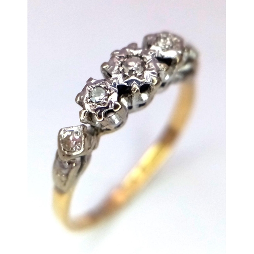 135 - A 18K YELLOW GOLD & PLATINUM VINTAGE DIAMOND 5 STONE RING 2G SIZE L.

ref: SC 2053