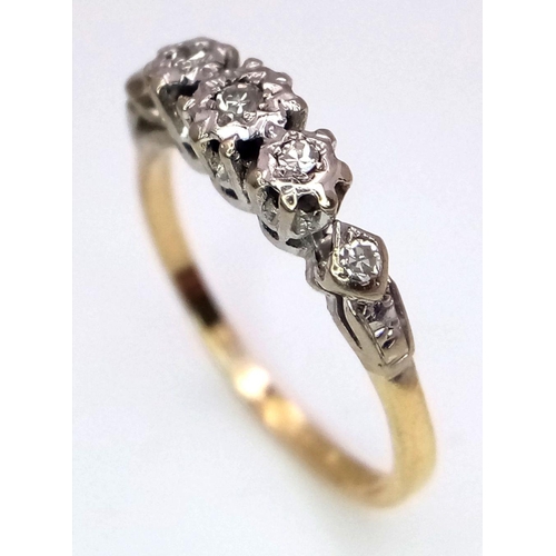 135 - A 18K YELLOW GOLD & PLATINUM VINTAGE DIAMOND 5 STONE RING 2G SIZE L.

ref: SC 2053