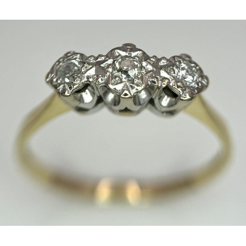 137 - A 18K YELLOW GOLD VINTAGE DIAMOND 3 STONE TRILOGY RING , 3.7G SIZE X.

ref: SC 2041