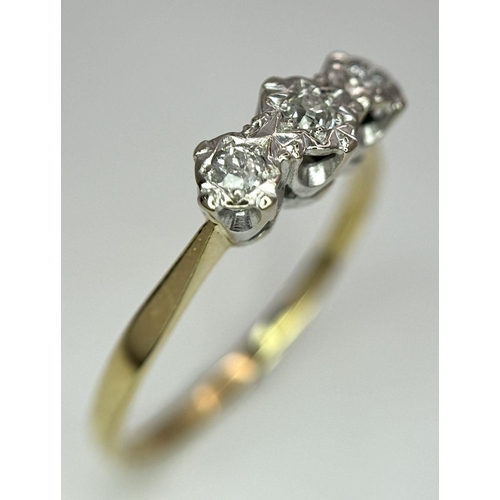 137 - A 18K YELLOW GOLD VINTAGE DIAMOND 3 STONE TRILOGY RING , 3.7G SIZE X.

ref: SC 2041