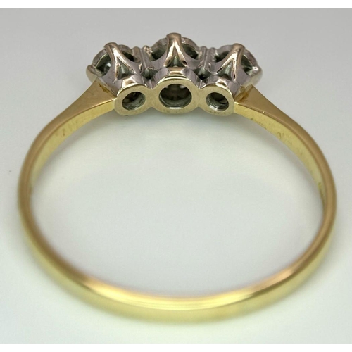 137 - A 18K YELLOW GOLD VINTAGE DIAMOND 3 STONE TRILOGY RING , 3.7G SIZE X.

ref: SC 2041