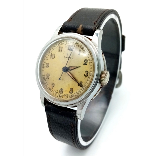 148 - A Vintage Omega Mechanical (hand-wind) Gents Watch. Brown leather strap. Stainless steel case - 31mm... 