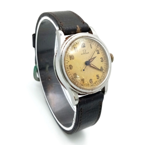 148 - A Vintage Omega Mechanical (hand-wind) Gents Watch. Brown leather strap. Stainless steel case - 31mm... 