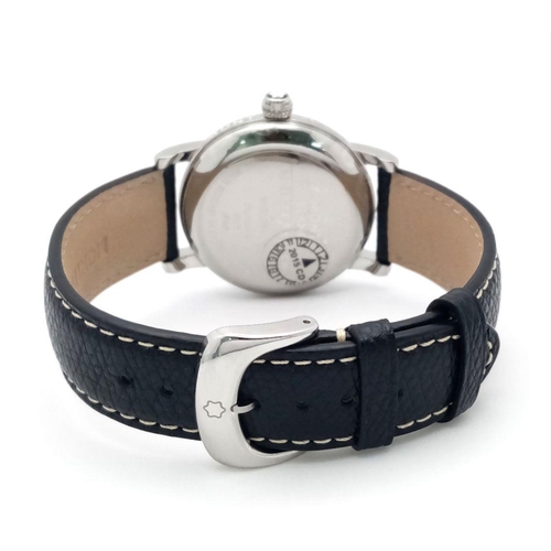 176 - A Montblanc Meisterstuck Quartz Gents Watch. Black leather strap. Stainless steel case - 36mm. White... 