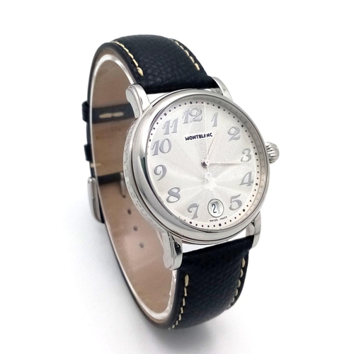 176 - A Montblanc Meisterstuck Quartz Gents Watch. Black leather strap. Stainless steel case - 36mm. White... 