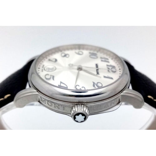 176 - A Montblanc Meisterstuck Quartz Gents Watch. Black leather strap. Stainless steel case - 36mm. White... 