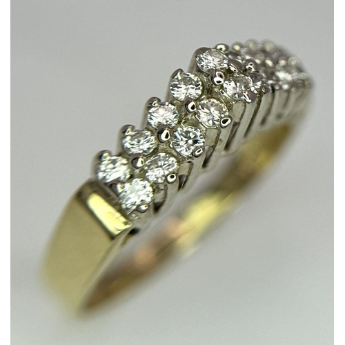 186 - A 18K YELLOW GOLD DIAMOND TWO ROW STEP RING 0.35CT 2.8G SIZE I.

SC 2049