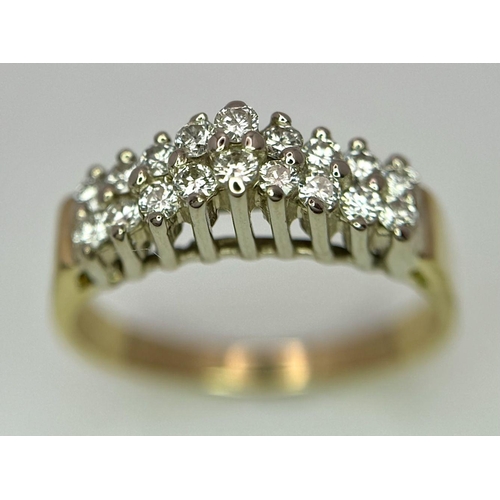 186 - A 18K YELLOW GOLD DIAMOND TWO ROW STEP RING 0.35CT 2.8G SIZE I.

SC 2049