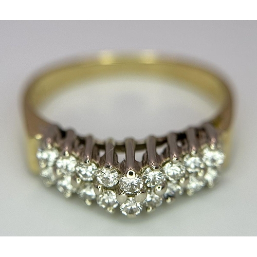 186 - A 18K YELLOW GOLD DIAMOND TWO ROW STEP RING 0.35CT 2.8G SIZE I.

SC 2049