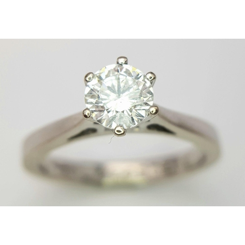 19 - A 18K WHITE GOLD DIAMOND SOLITAIRE RING 0.70CT ROUND BRILLIANT CUT IN 6 CLAW SETTING 4.3G, SIZE M 1/... 