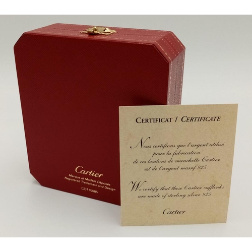 197 - A Pair of Cartier Santos 925 Silver Gents Cufflinks. Comes with original Cartier packaging. 017600