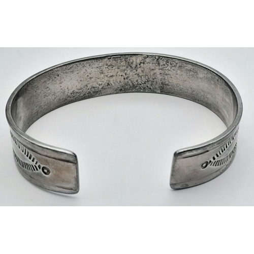 210 - SOLID SILVER CUFF BANGLE. Full UK Hallmark. Having attractive chased design. Please see pictures . 3... 