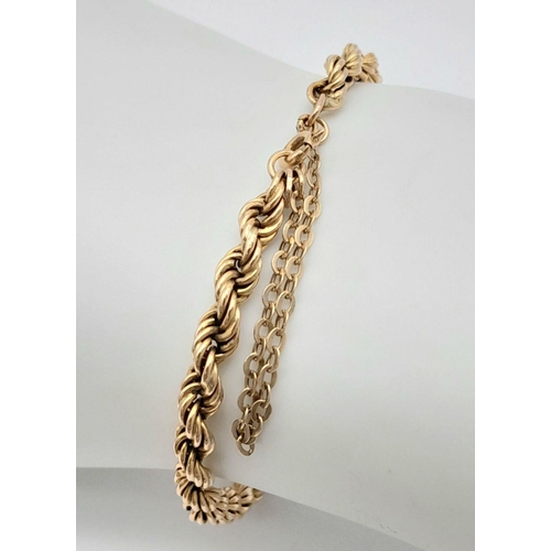 215 - A 9K Yellow Gold Rope Bracelet w/ Safety Chain, 5.4g total weight, 20cm length.

ref 1549I