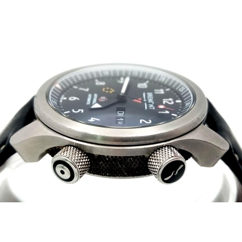 22 - A Stylish Bremont BRII Automatic Gents Watch. Black leather strap. Stainless steel case - 43mm. Blac... 