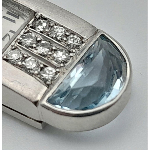 26 - A PLATINUM DIAMOND & AQUAMARINE SET PENDANT WATCH NEED SOME ATTENTION TO GLASS AND HANDS BUT WORKIMN... 