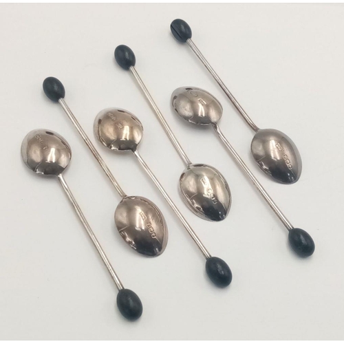 275 - A 1924 DATED SET OF 6 COFFEE SPOONS WITH COFFEE BEAN HANDLES MADE IN SILVER AND IN THE ORIGINAK PRES... 