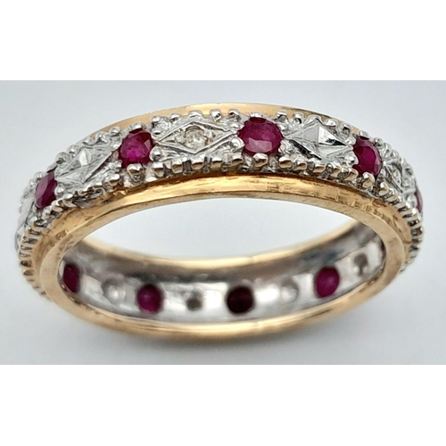 284 - A 9K TWO TONE DIAMOND & RUBY FULL SET BAND RING 2.8G, SIZE N.

ref: SC 2011