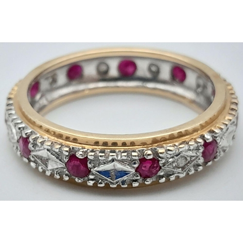 284 - A 9K TWO TONE DIAMOND & RUBY FULL SET BAND RING 2.8G, SIZE N.

ref: SC 2011