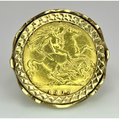 295 - A 22K GOLD GEORGE V HALF SOVEREIGN SET IN A 9K GOLD RING.   8.6gms