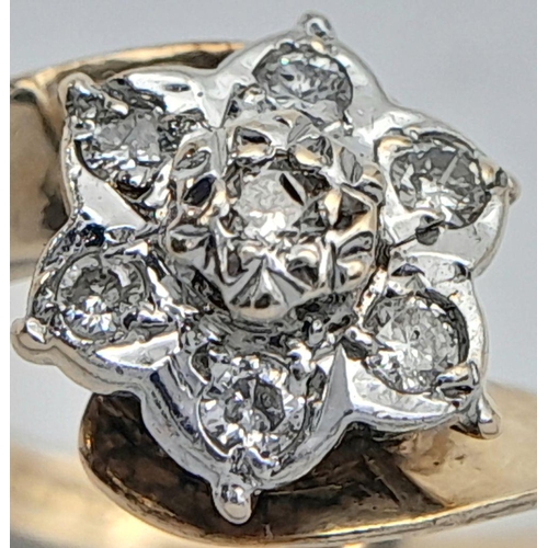 298 - A 9K YELLOW GOLD DIAMOND VINTAGE CLUSTER RING 2.8G , SIZE L.

ref: SC 2015