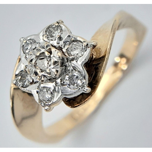 298 - A 9K YELLOW GOLD DIAMOND VINTAGE CLUSTER RING 2.8G , SIZE L.

ref: SC 2015