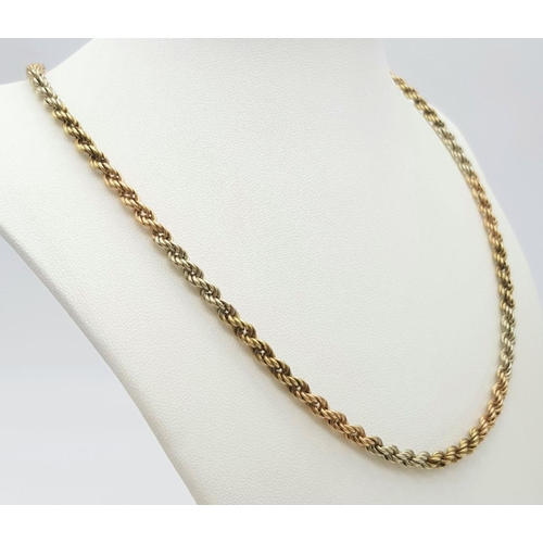 304 - A 9K 3 COLOUR GOLD ROPE NECKLACE 8.3G , 26.7cm LENGTH.

ref: SC 2075