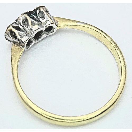 326 - A 18K YELLOW GOLD & PLATINUM VINTAGE THREE STONE DIAMOND RING 2.5G, SIZE N 1/2.

ref: SC 2038