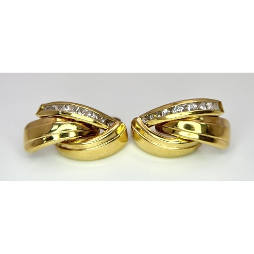 369 - A 18K Yellow Gold CZ Earrings, 2.1g total weight , approx 18mm x 8mm.

ref: 1563I