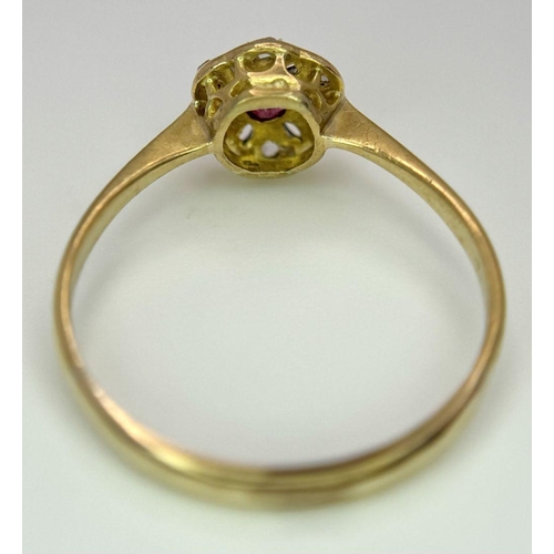 380 - A  18K (TESTED AS) YELLOW GOLD DIAMOND & RUBY VINTAGE RING 1.7G SIZE O 1/2

ref: SC 2057