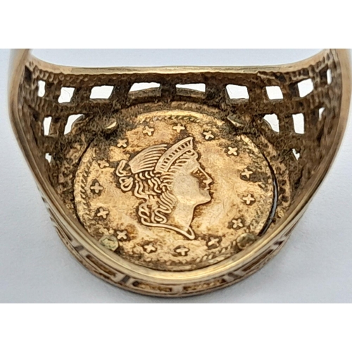 442 - A 9K GOLD ST GEORGE RING.    3.7gms   size Q