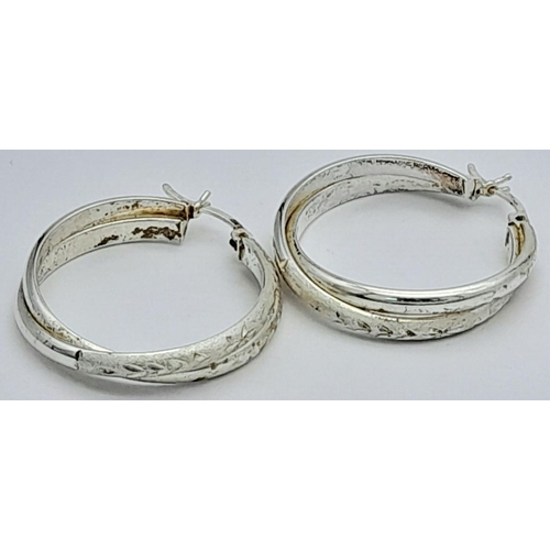 456 - 2 PAIRS OF SILVER HOOP EARRINGS .    16.8gms