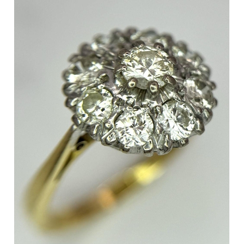 506 - A 18K YELLOW GOLD VINTAGE DIAMOND CLUSTER RING 1.40CT , 4.6G , SIZE N.

ref: A/S 1071