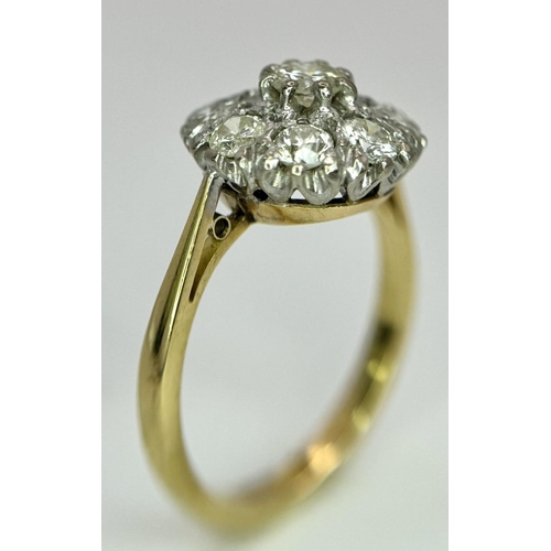 506 - A 18K YELLOW GOLD VINTAGE DIAMOND CLUSTER RING 1.40CT , 4.6G , SIZE N.

ref: A/S 1071