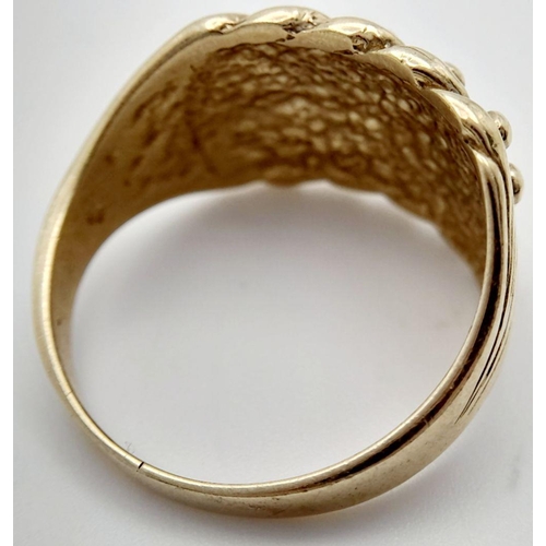 624 - A 9K YELLOW GOLD FOUR ROW KEEPER / SHOT RING 6.3G , SIZE T 1/2.

ref: A/S 1082