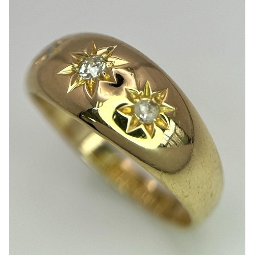 95 - A 18K YELLOW GOLD ANTIQUE DIAMOND 3 STONE RING , 5.2G SIZE P , HALLMARKED BIRMINGHAM 1912.

ref: SC ... 