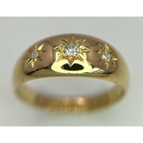 95 - A 18K YELLOW GOLD ANTIQUE DIAMOND 3 STONE RING , 5.2G SIZE P , HALLMARKED BIRMINGHAM 1912.

ref: SC ... 