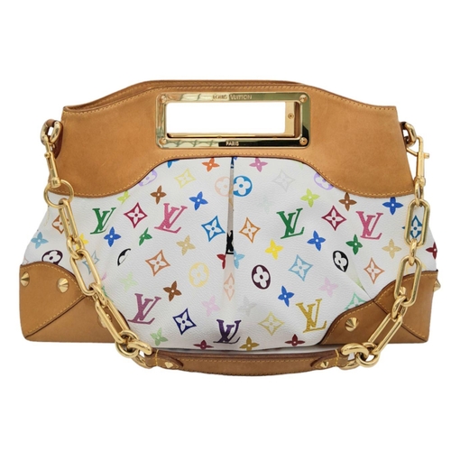 99 - A Louis Vuitton Monogram Multicolour Judy MM Bag. White Toile Canvas exterior, featuring Vachetta Co... 