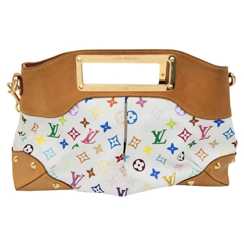 99 - A Louis Vuitton Monogram Multicolour Judy MM Bag. White Toile Canvas exterior, featuring Vachetta Co... 