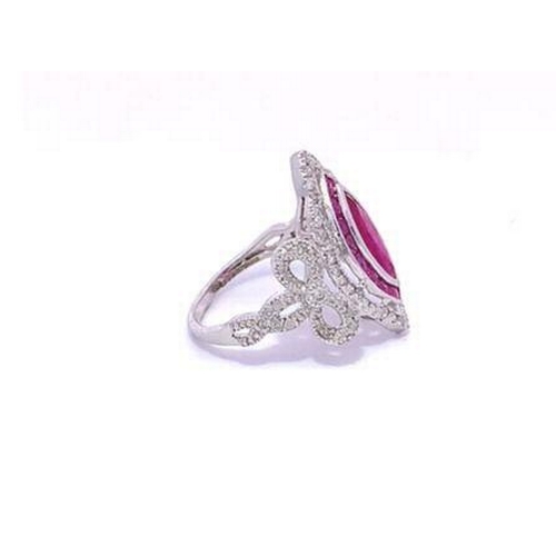 477 - 18ct white gold RUBY and DIAMOND ring, 1.00ct marquise Ruby centre stone, decorated with 0.25ct diam... 