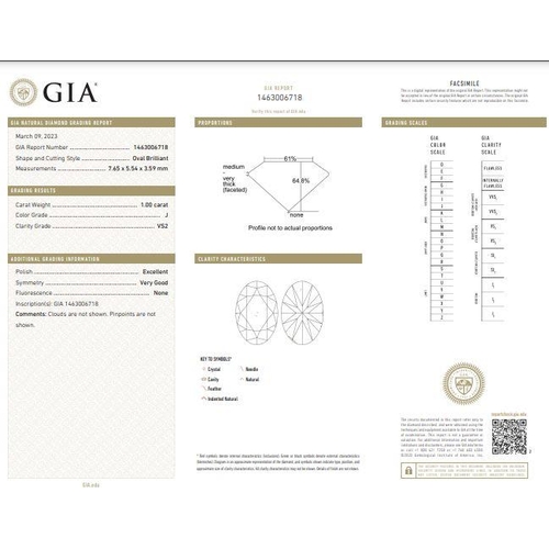 554 - 1.00ct oval cut DIAMOND stone, colour J, VS2, come with GIA certificate.
Measurement  7.65 - 5.54 x ... 