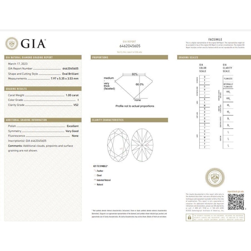 568 - 1.00ct oval cut DIAMOND stone, colour I, VS2, come with GIA certificate.
Measurement 7.97 - 5.35 x 3... 