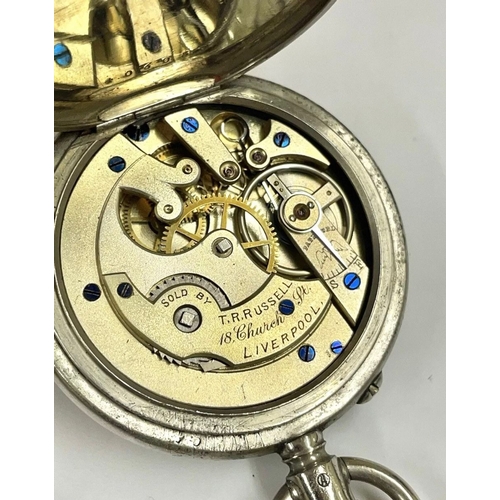 382 - A Vintage gents Longines pocket watch retailer by TR Russell. Working order.