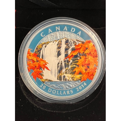 329 - 2014 PURE SILVER CANADIAN $20 COIN. Beautiful coloured ‘AUTUMN FALL’ coin issued by the Royal Canadi... 