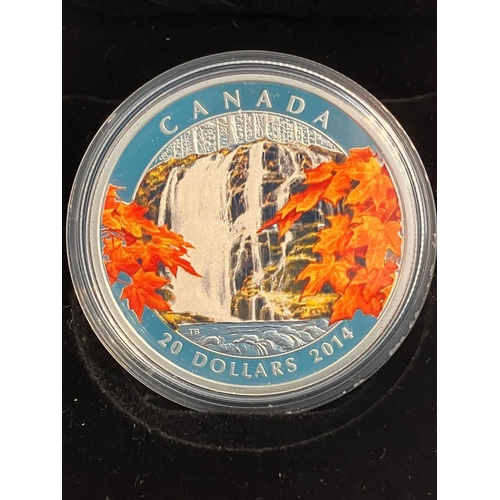 329 - 2014 PURE SILVER CANADIAN $20 COIN. Beautiful coloured ‘AUTUMN FALL’ coin issued by the Royal Canadi... 