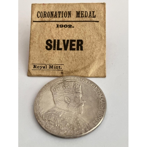 406 - 1902 SILVER CORONATION MEDAL with profiles of KING EDWARD VII and QUEEN ALEXANDRA. Complete  with or... 