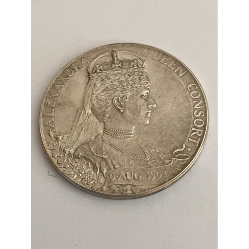 406 - 1902 SILVER CORONATION MEDAL with profiles of KING EDWARD VII and QUEEN ALEXANDRA. Complete  with or... 