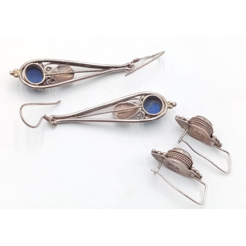 574 - 2  x pairs of Quality SILVER EARRINGS. To include a pair of  LAPIS LAZULI  art deco style drop earri... 