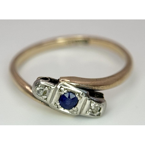 593 - A 18K YELLOW GOLD & PALLADIUM VINTAGE DIAMOND & SAPPHIRE TWIST RING 1.6G, SIZE L 1/2.

ref: SC 9001