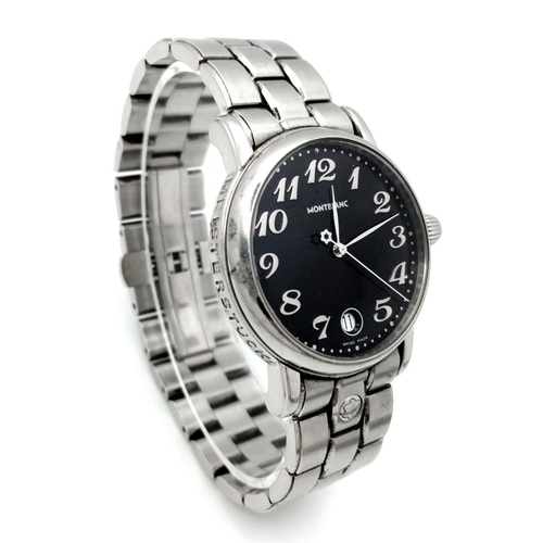 155 - A Montblanc Meisterstuck Quartz Gents Watch. Stainless steel bracelet and case - 36mm. Black dial wi... 